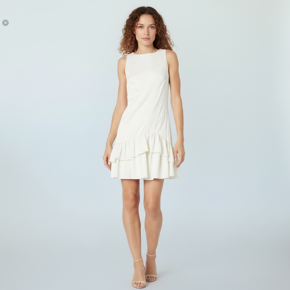 NWT TRINA TURK RUFFLED HEM WINTER WHITE DRESS SIZE‎ 0